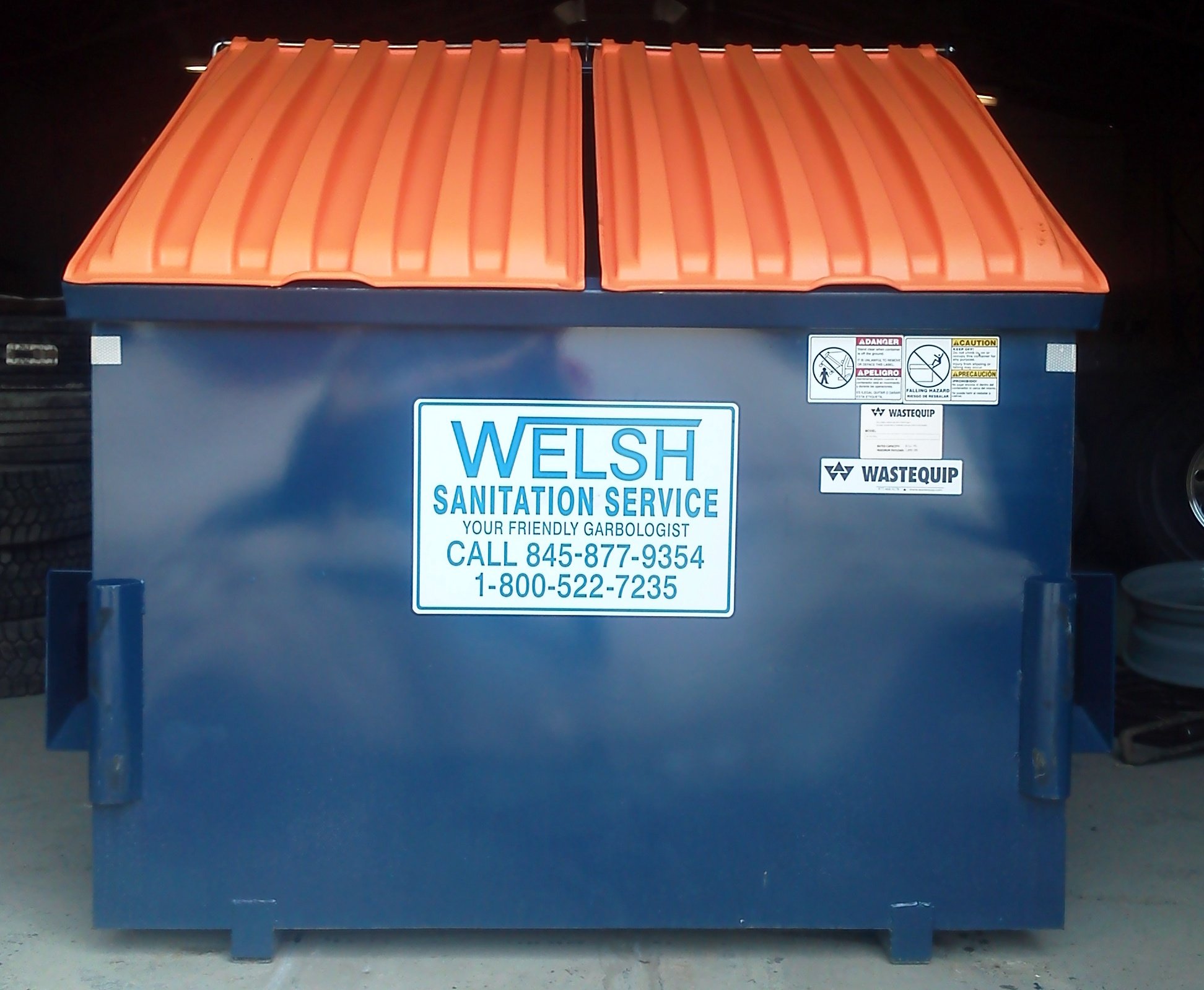 Welsh Sanitation Blue & Orange Commercial Dumpster